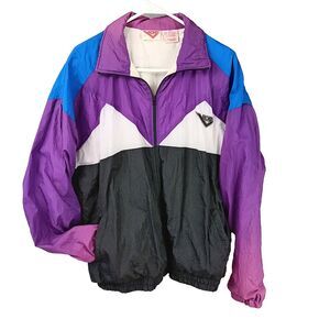 Pony Zip Up Jacket Nylon Color Block Pastel Purple Womens XL Street Wear Vintage